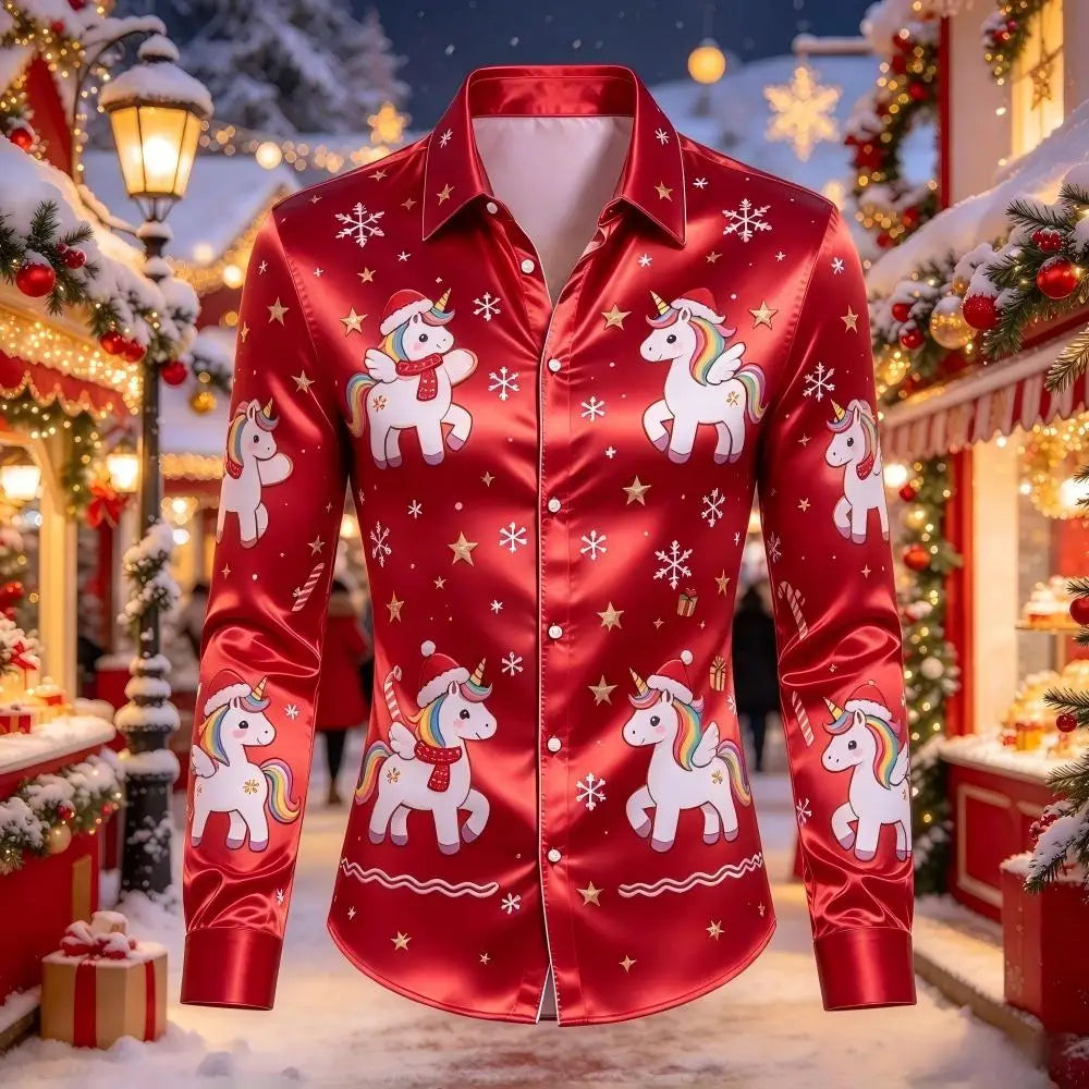 PRINTED SATIN CHRISTMAS BLOUSE FOR MEN