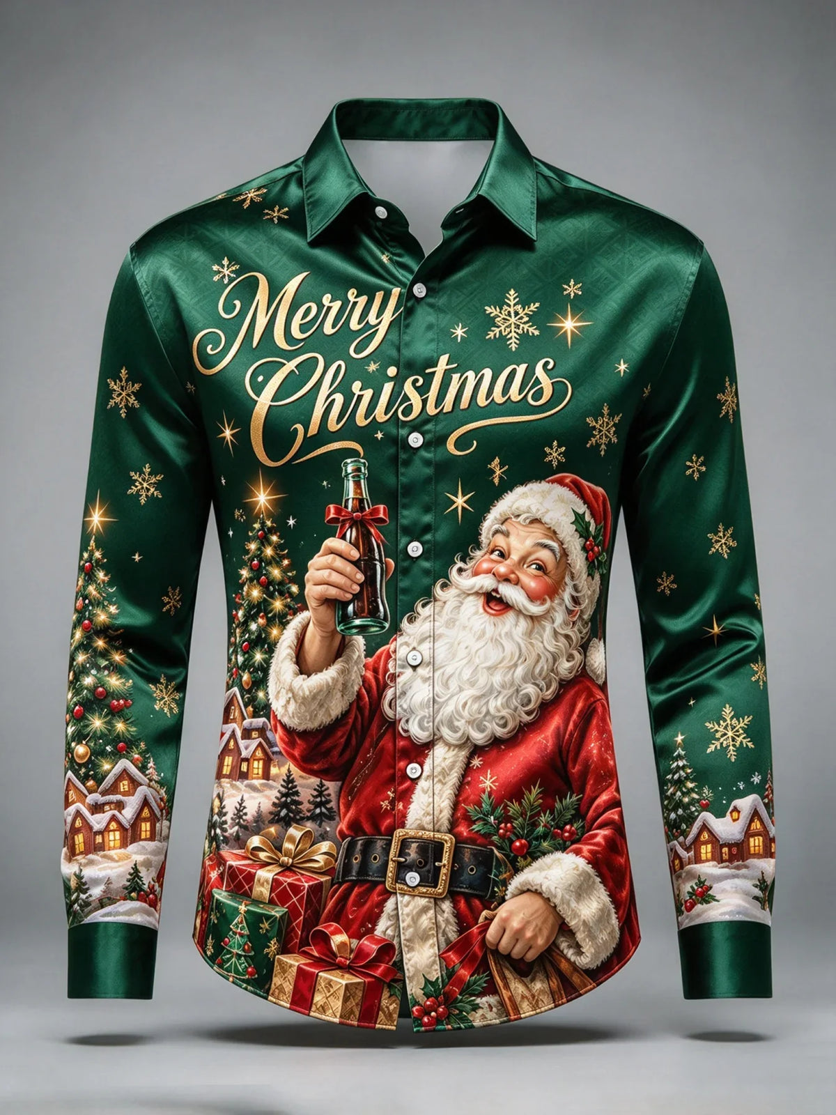 SANTA PRINT CHRISTMAS BLOUSE FOR MEN