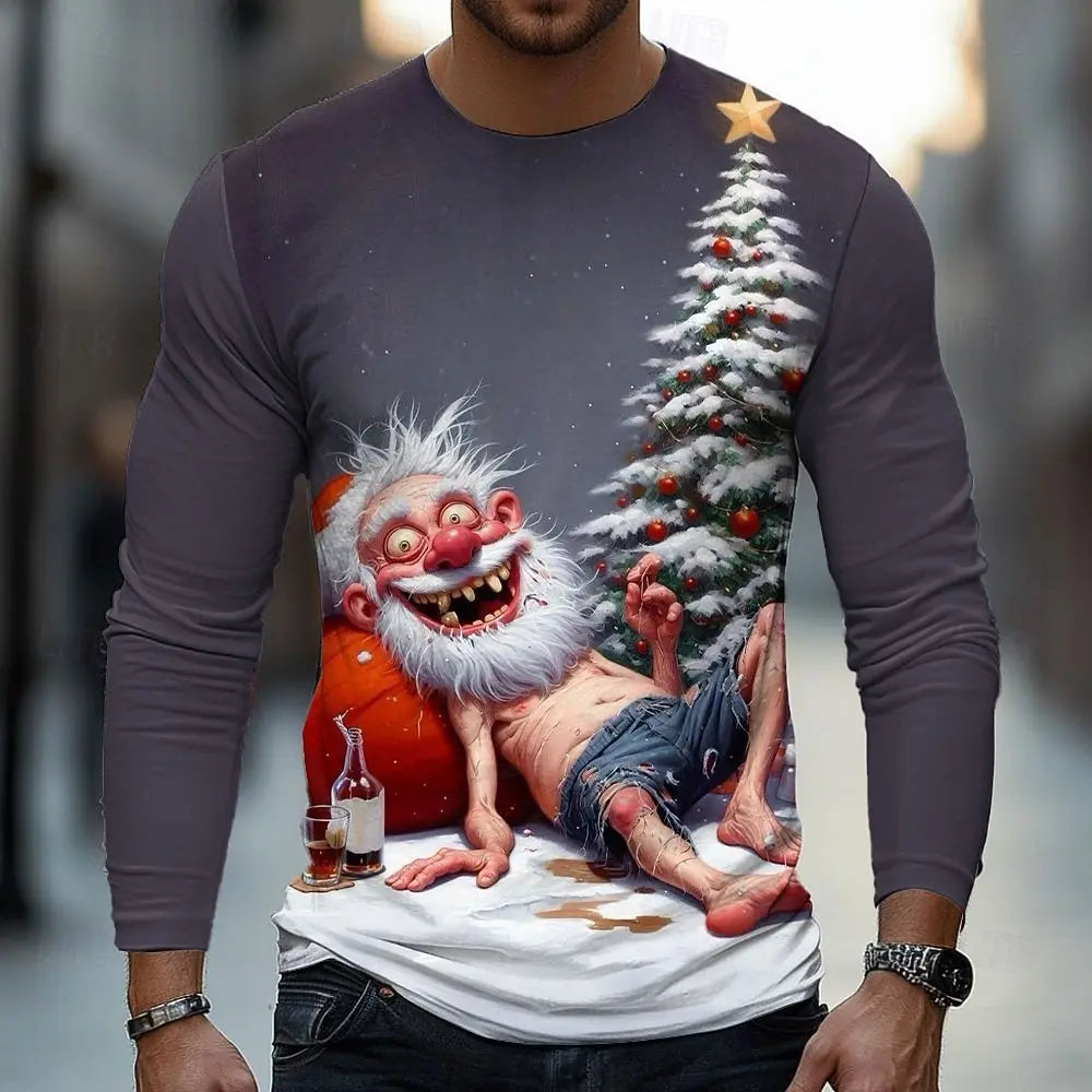 SANTA PRINT CHRISTMAS BLOUSE FOR MEN