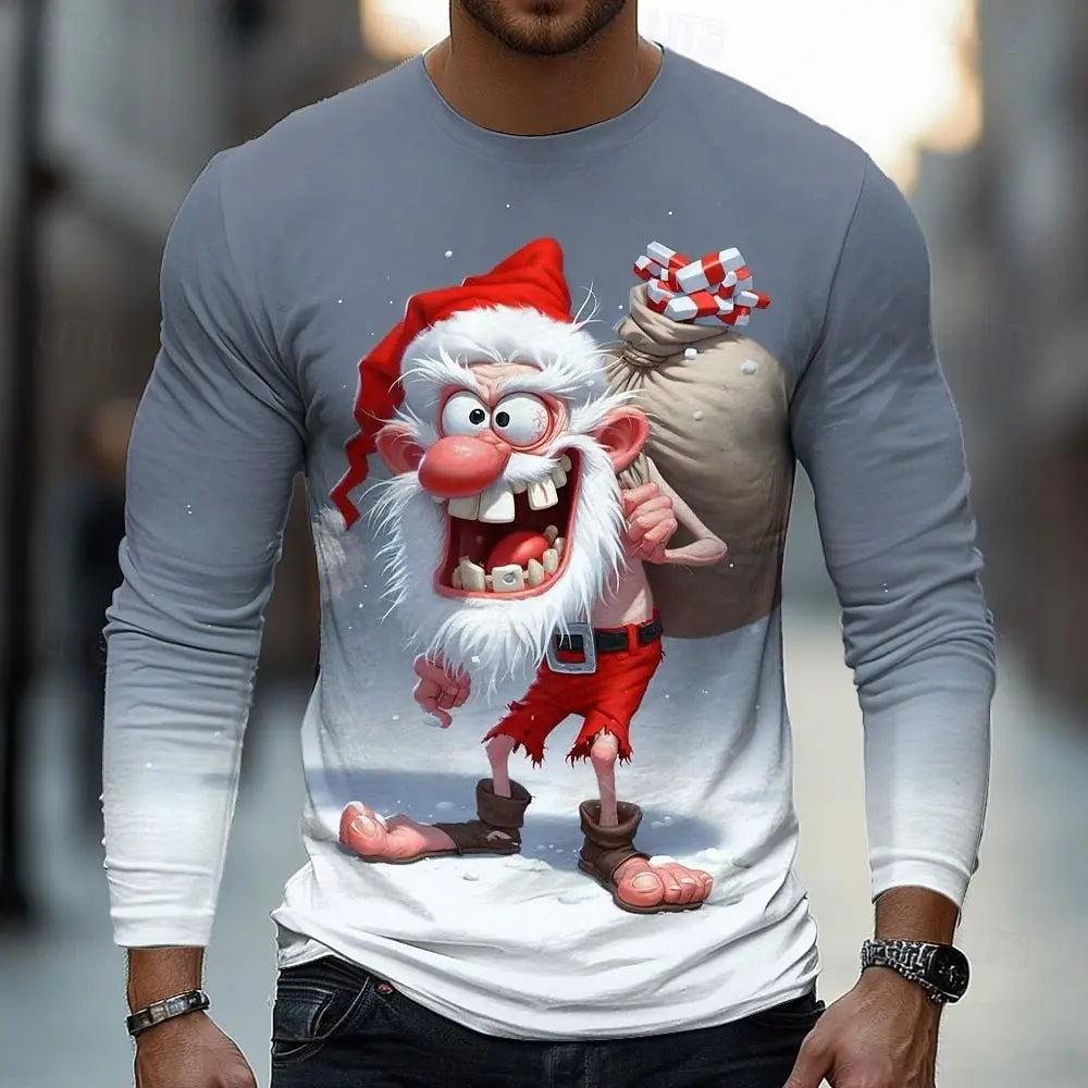 SANTA PRINT CHRISTMAS BLOUSE FOR MEN