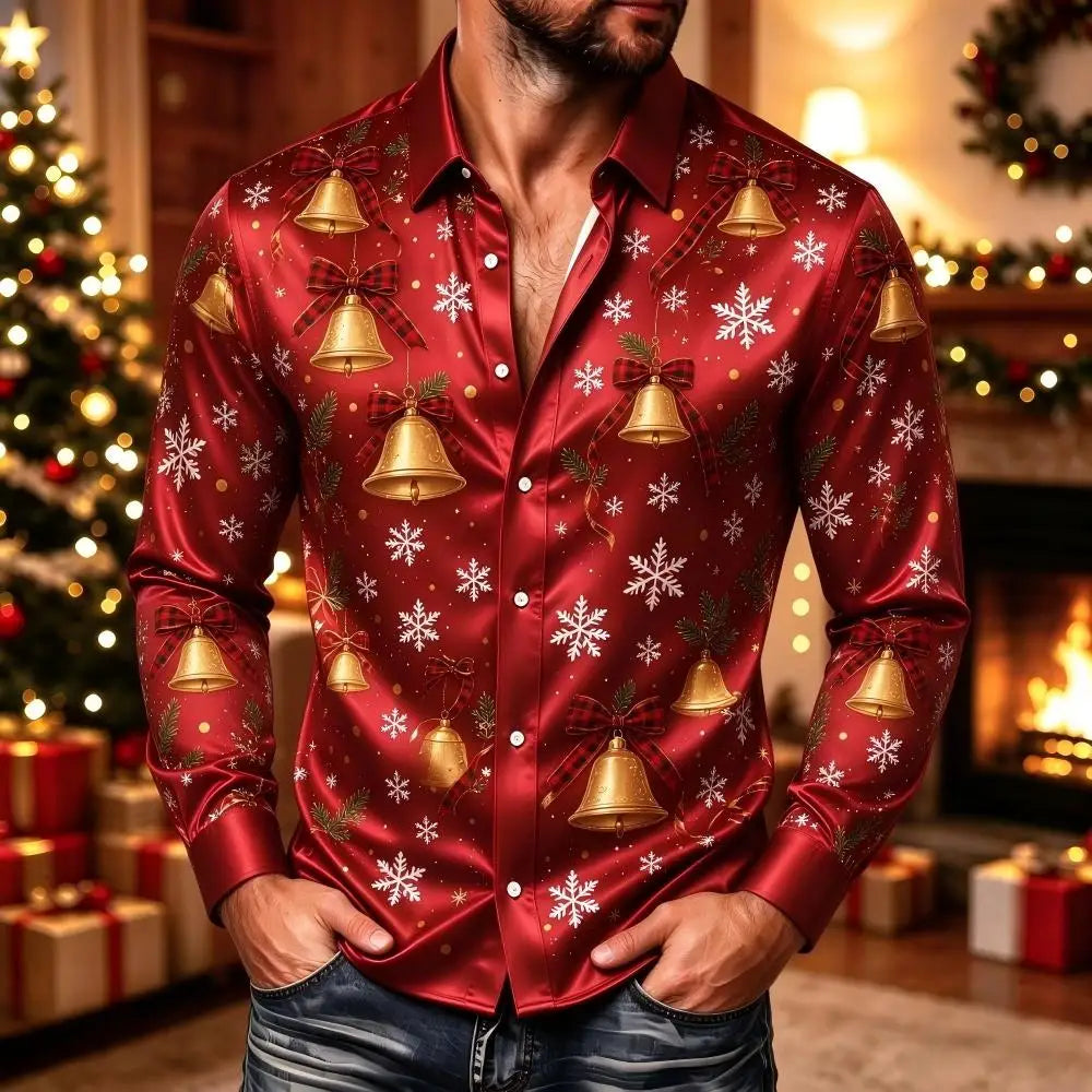 PRINTED COLLARED CHRISTMAS BLOUSE FOR MEN