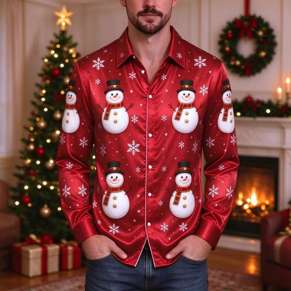 PRINTED COLLARED CHRISTMAS BLOUSE FOR MEN