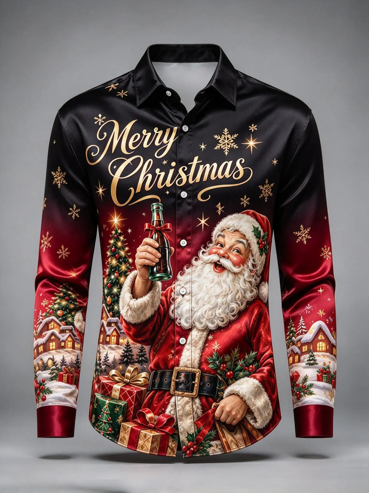 SANTA PRINT CHRISTMAS BLOUSE FOR MEN