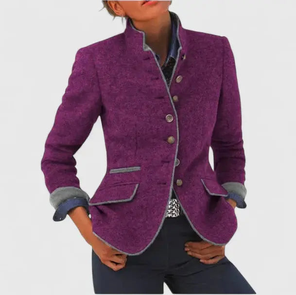 CONTRAST TRIM LAPEL BLAZER FOR WOMEN