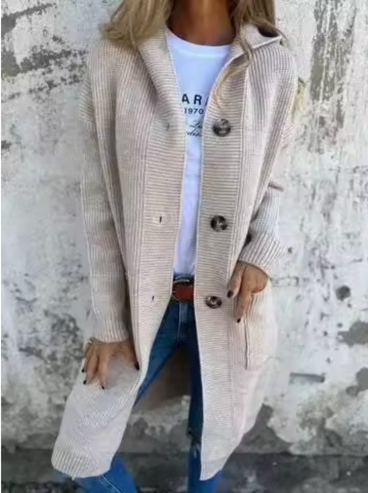 RIBBED KNIT LONGLINE CARDIGAN FOR WOMEN