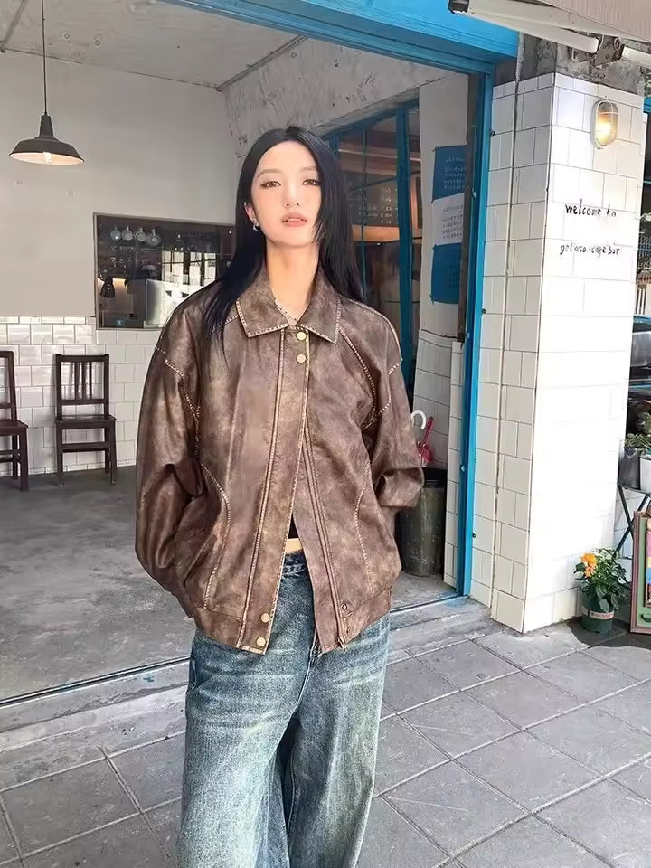 VELA OVERSIZED LEATHER JACKET FOR WOMEN