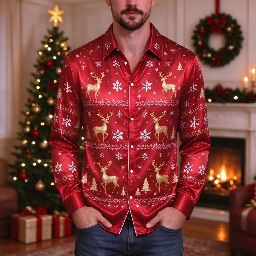PRINTED COLLARED CHRISTMAS BLOUSE FOR MEN