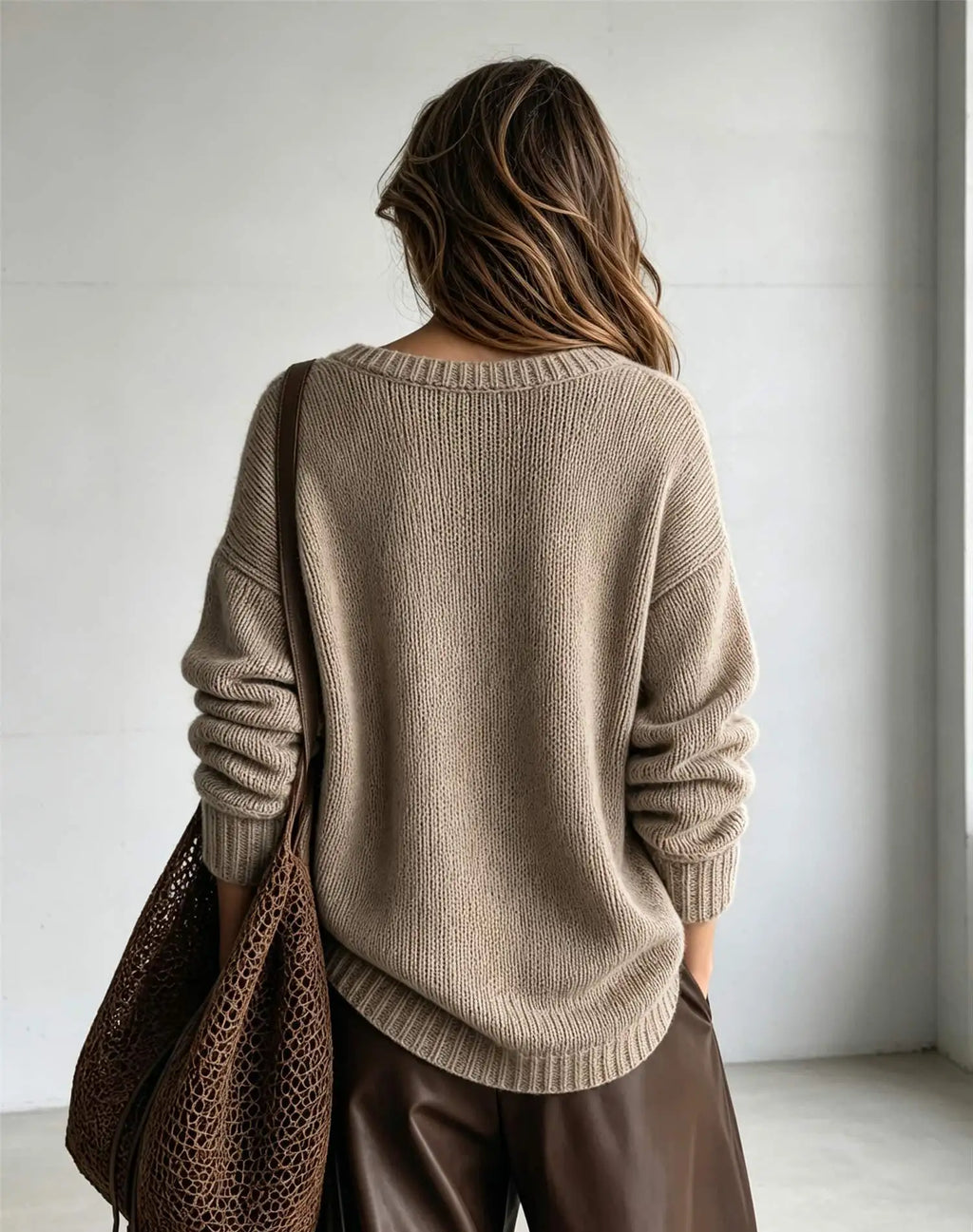 OVERSIZED V-NECK KNIT SWEATER FOR WOMEN