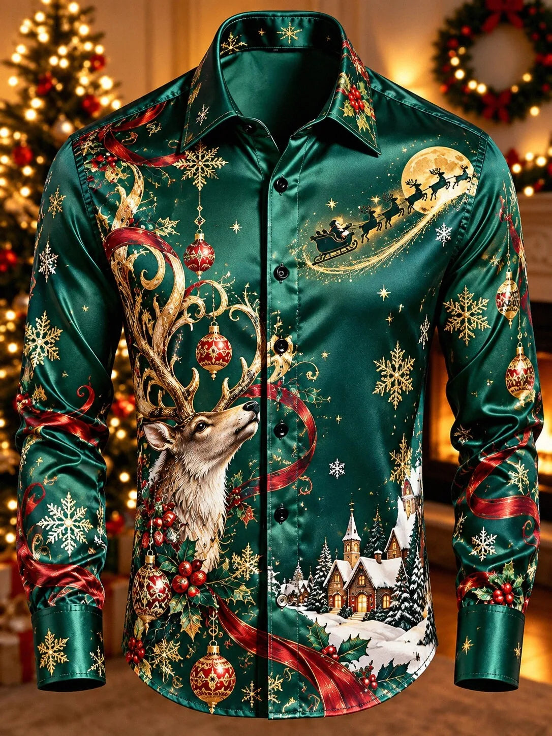 PRINTED COLLAR CHRISTMAS BLOUSE FOR MEN