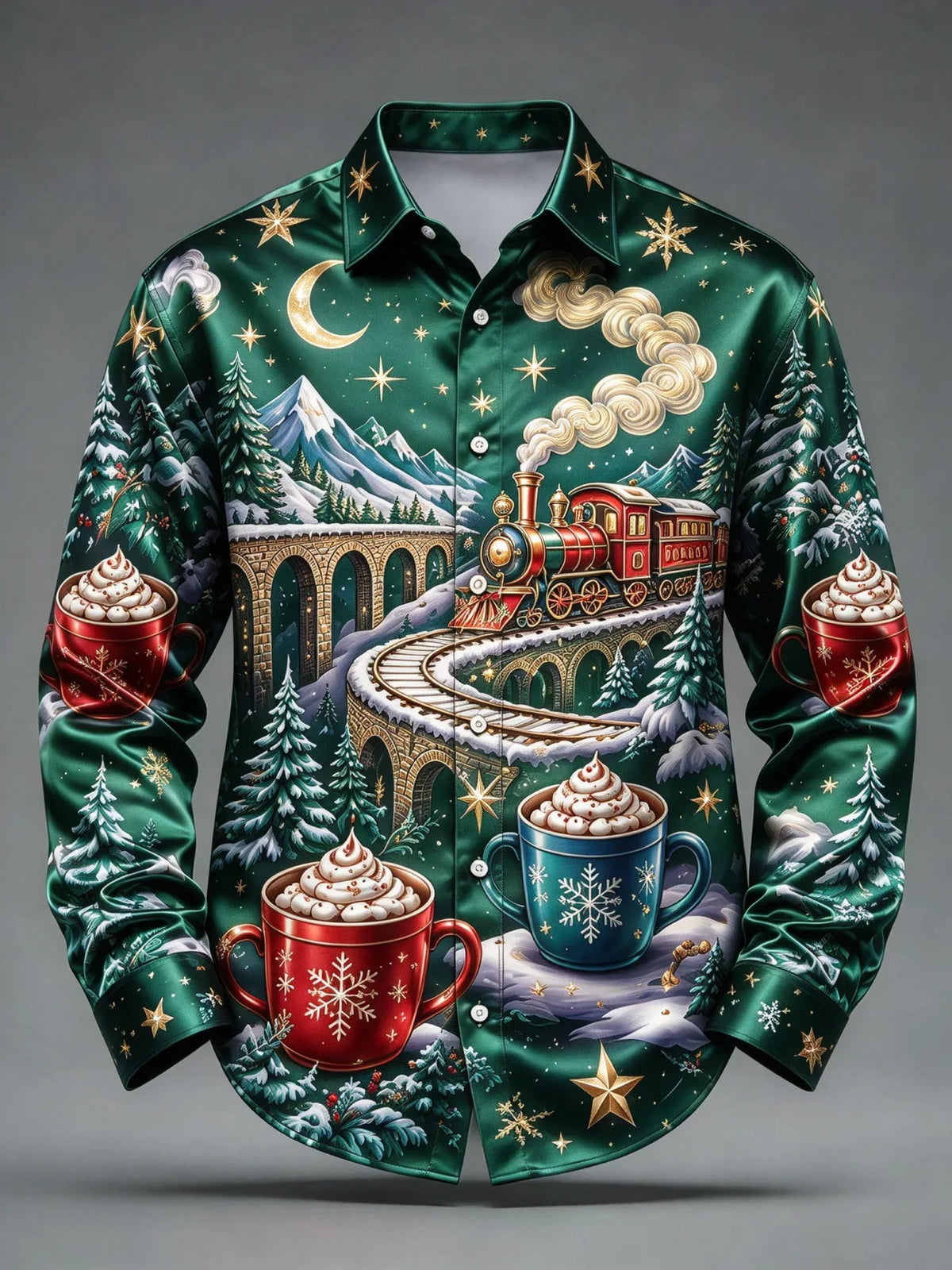PRINTED TRAIN CHRISTMAS BLOUSE FOR MEN