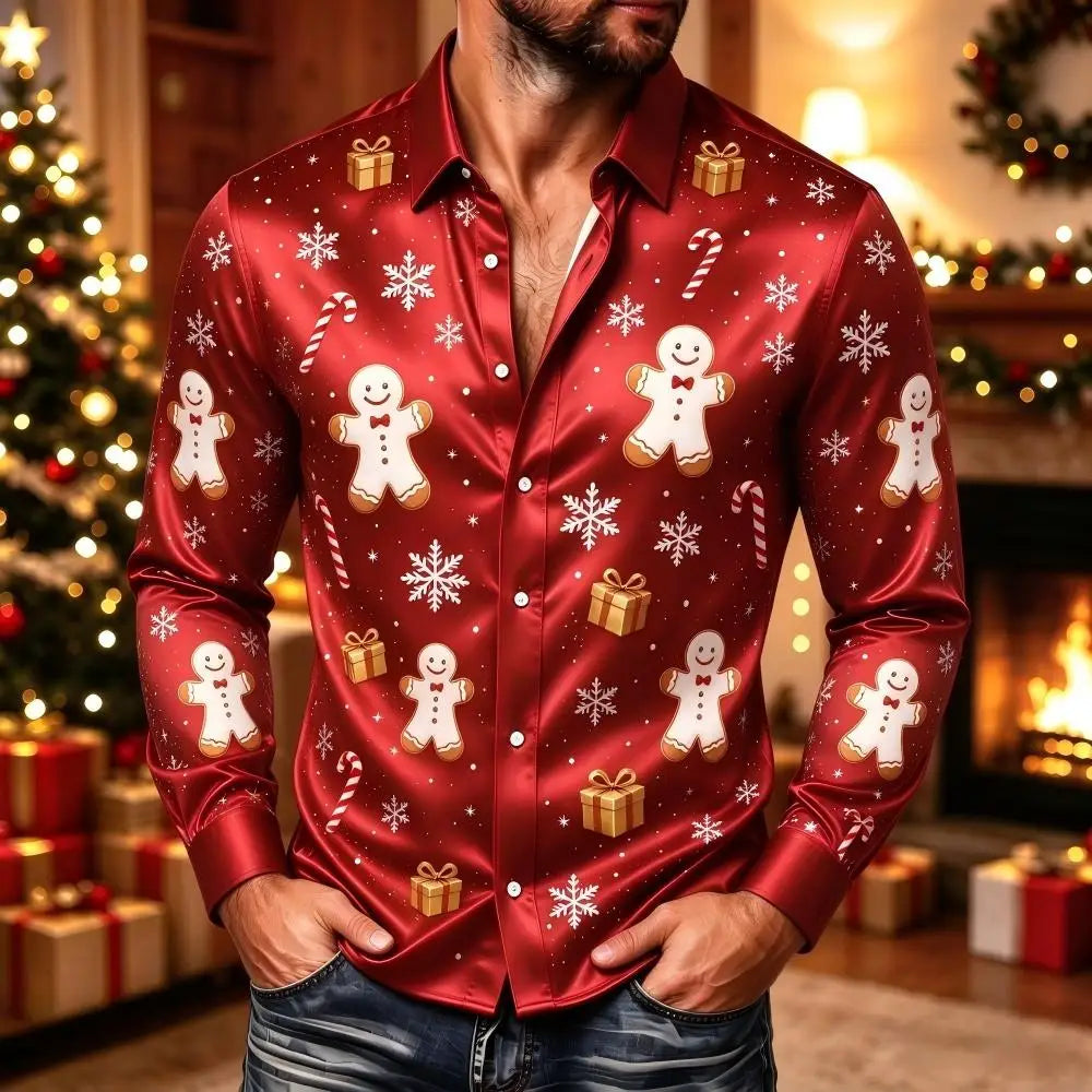 PRINTED COLLARED CHRISTMAS BLOUSE FOR MEN