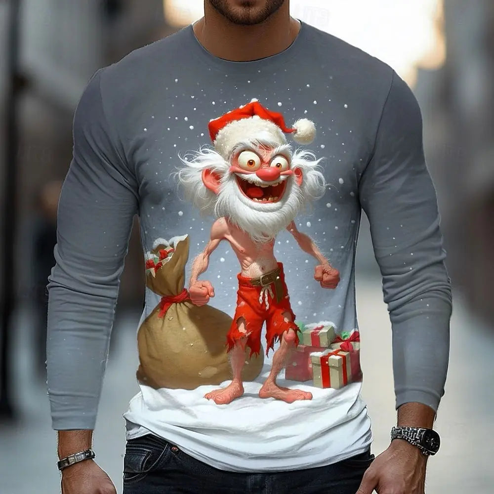 SANTA PRINT CHRISTMAS BLOUSE FOR MEN