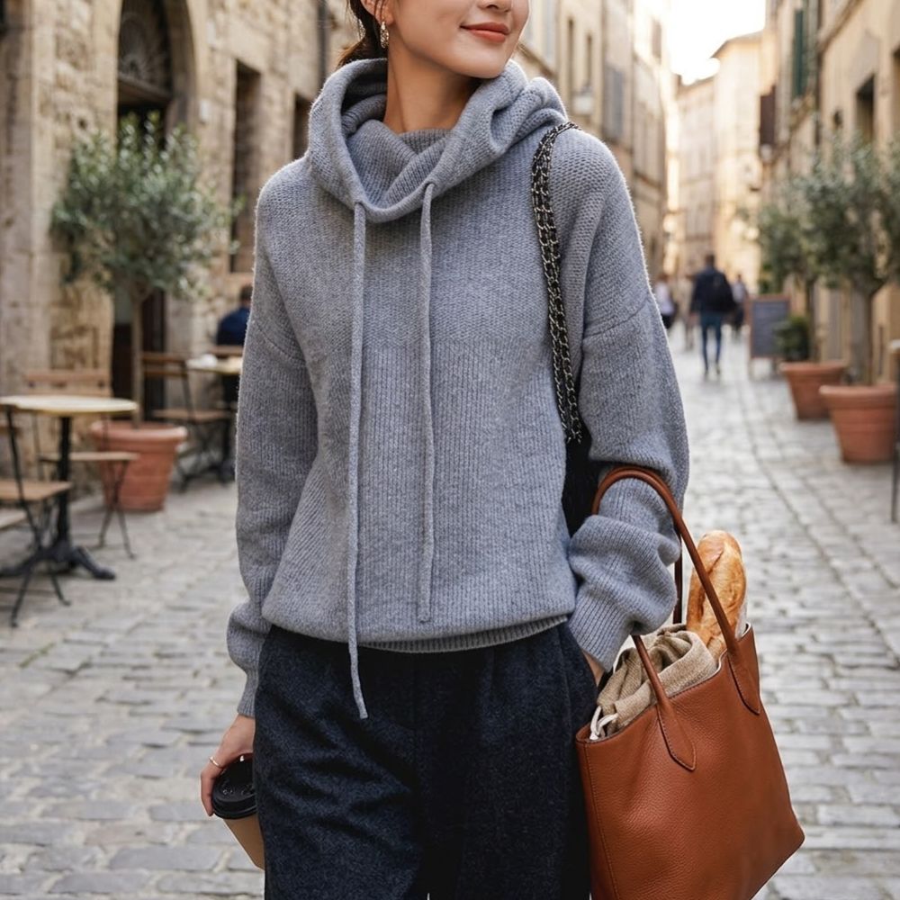 COWL NECK KNIT SWEATER FOR WOMEN