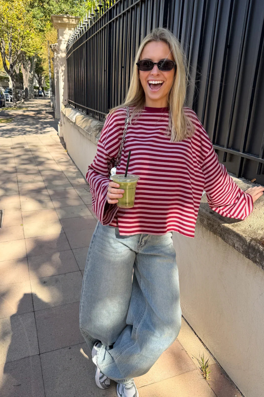 STRIPED OVERSIZED KNIT SWEATER FOR WOMEN