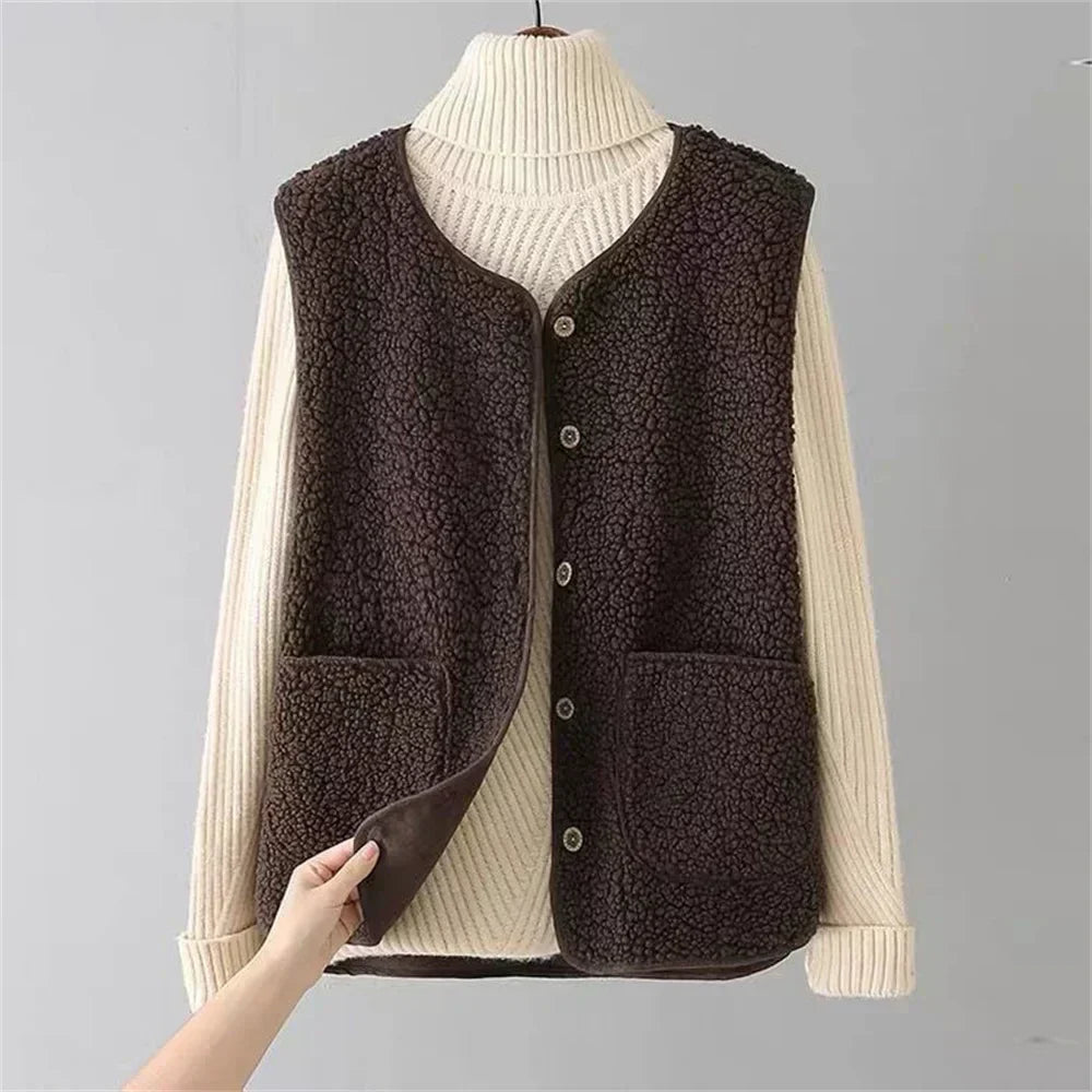 BUTTON FRONT FLEECE JACKET FOR WOMEN