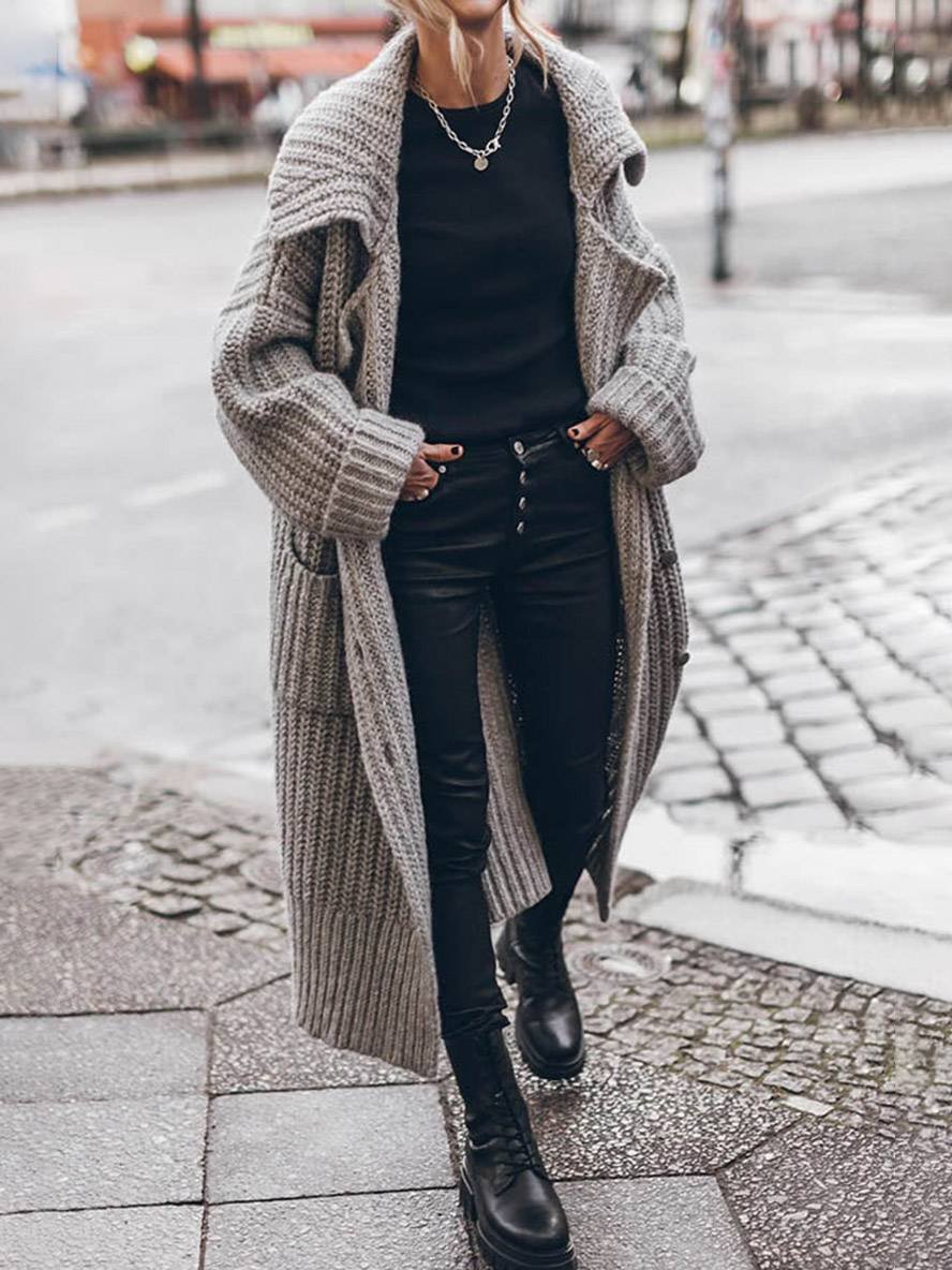 LONGLINE CHUNKY KNIT CARDIGAN FOR WOMEN