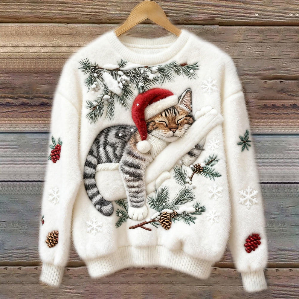 CAT PRINT CHRISTMAS SWEATER FOR WOMEN