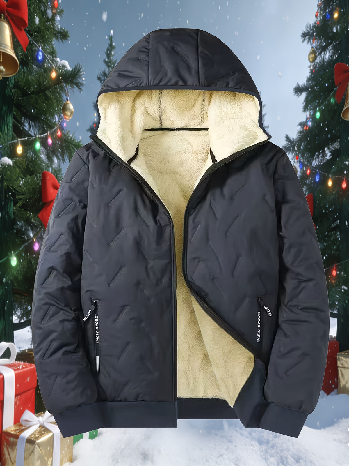 SHERPA LINED HOODED PUFFER JACKET FOR MEN