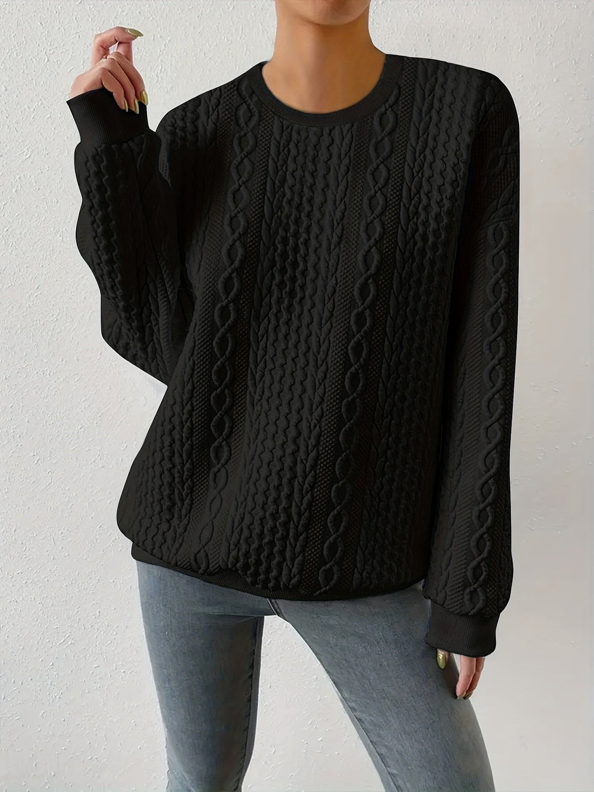 TEXTURED CABLE KNIT SWEATER FOR WOMEN
