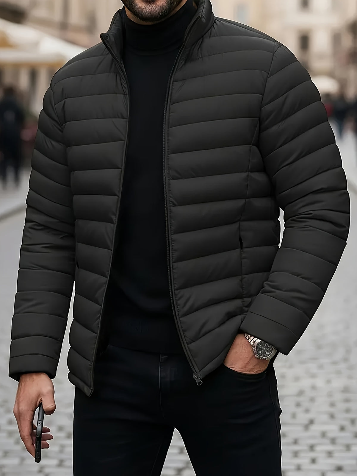 STAND COLLAR PUFFER JACKET FOR MEN