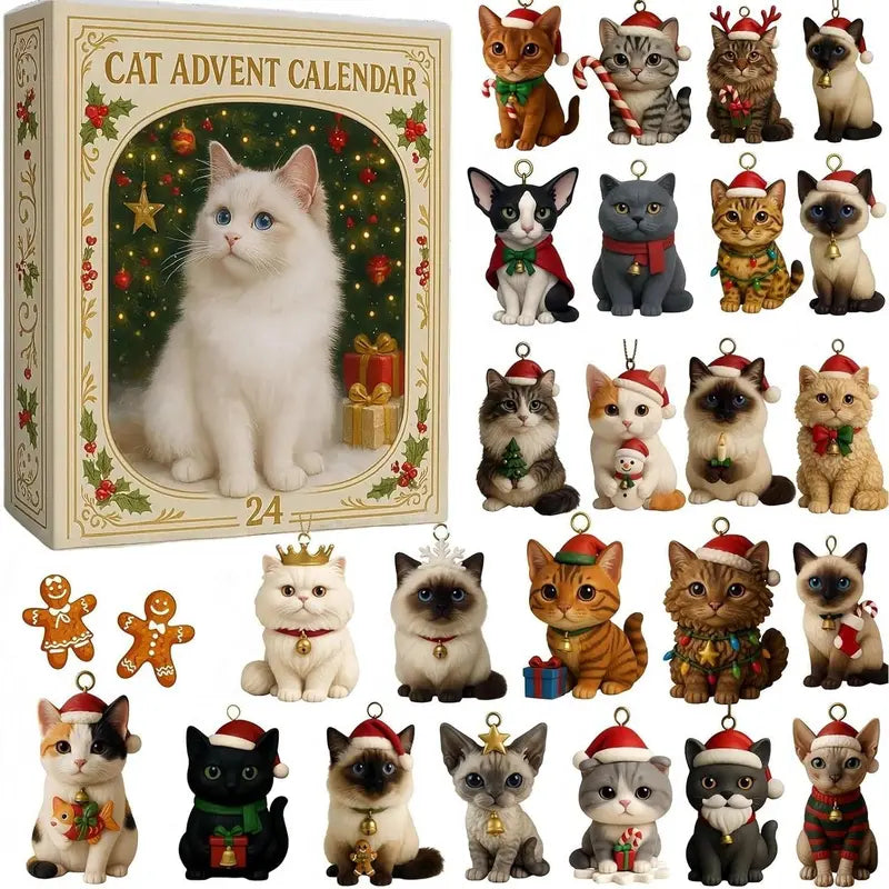 CAT ORNAMENT ADVENT CALENDAR – 24 ACRYLIC HANGING CATS