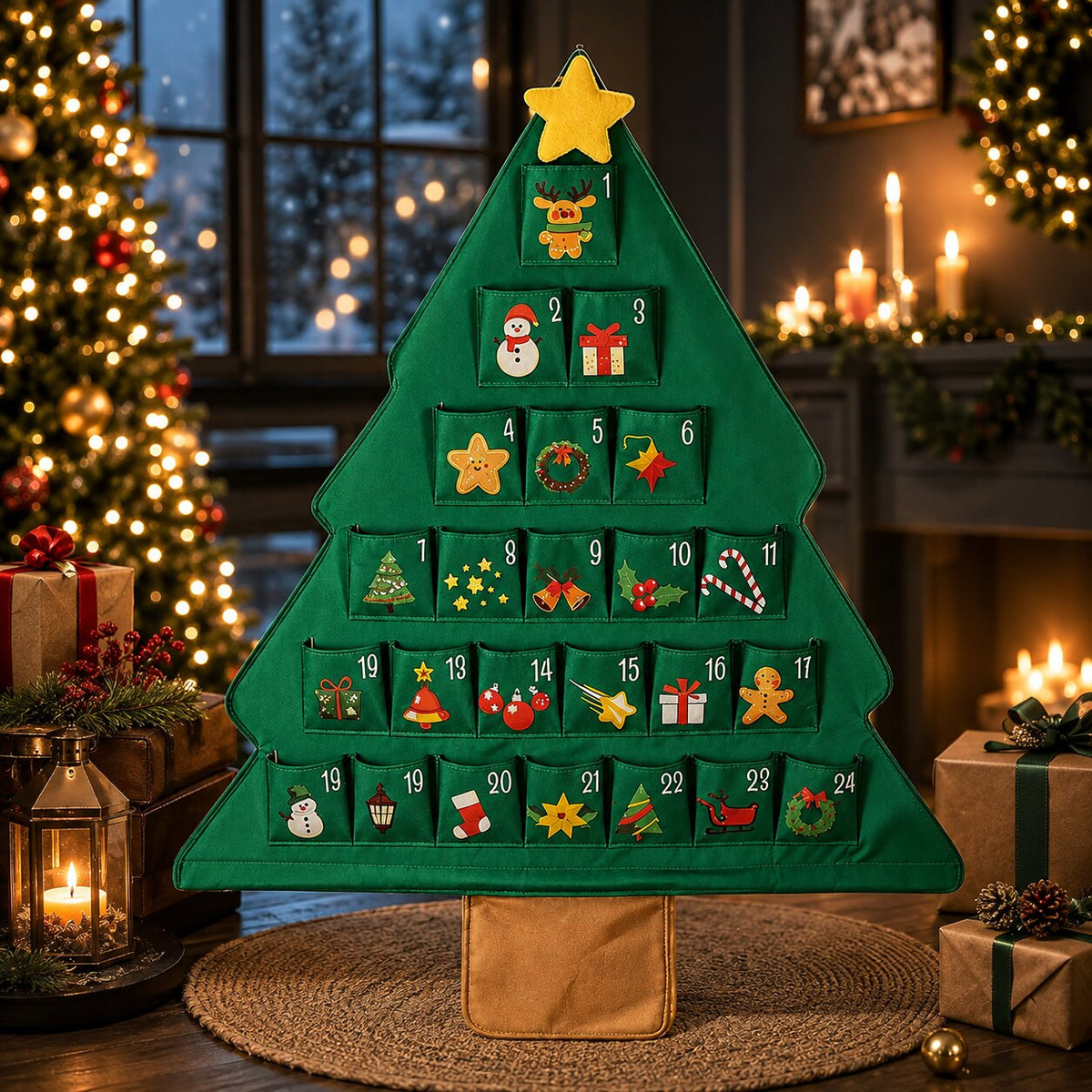 FILLABLE CHRISTMAS TREE ADVENT CALENDAR – 24 REUSABLE FABRIC POCKETS