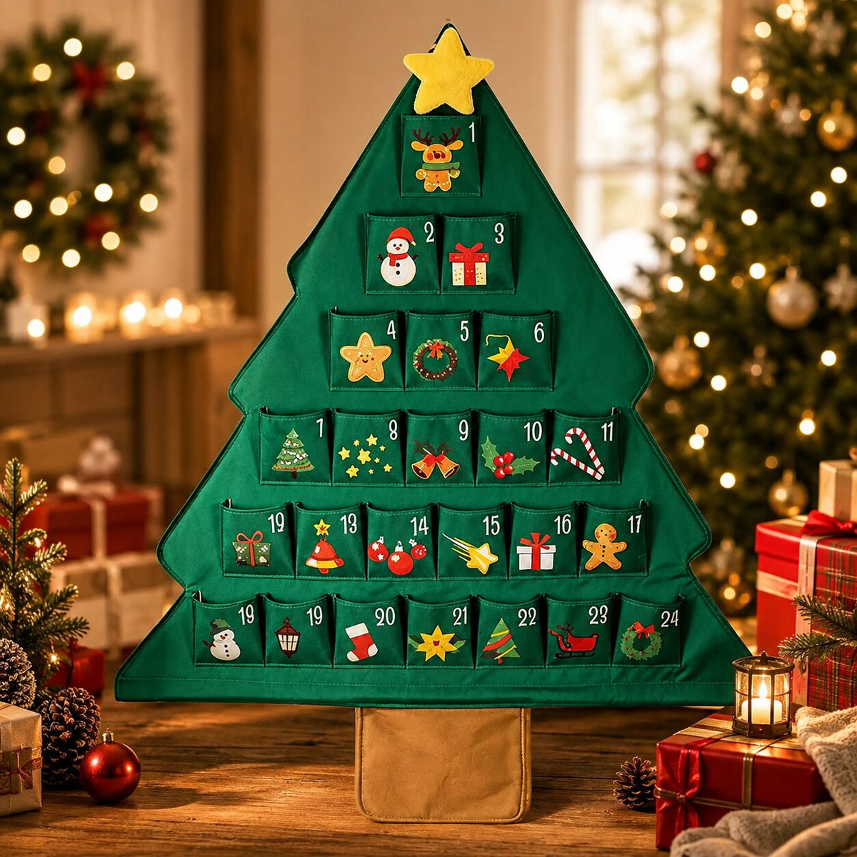 FILLABLE CHRISTMAS TREE ADVENT CALENDAR – 24 REUSABLE FABRIC POCKETS