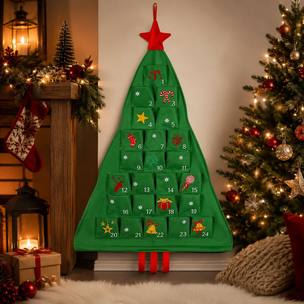 FILLABLE CHRISTMAS TREE ADVENT CALENDAR – 24 REUSABLE FABRIC POCKETS