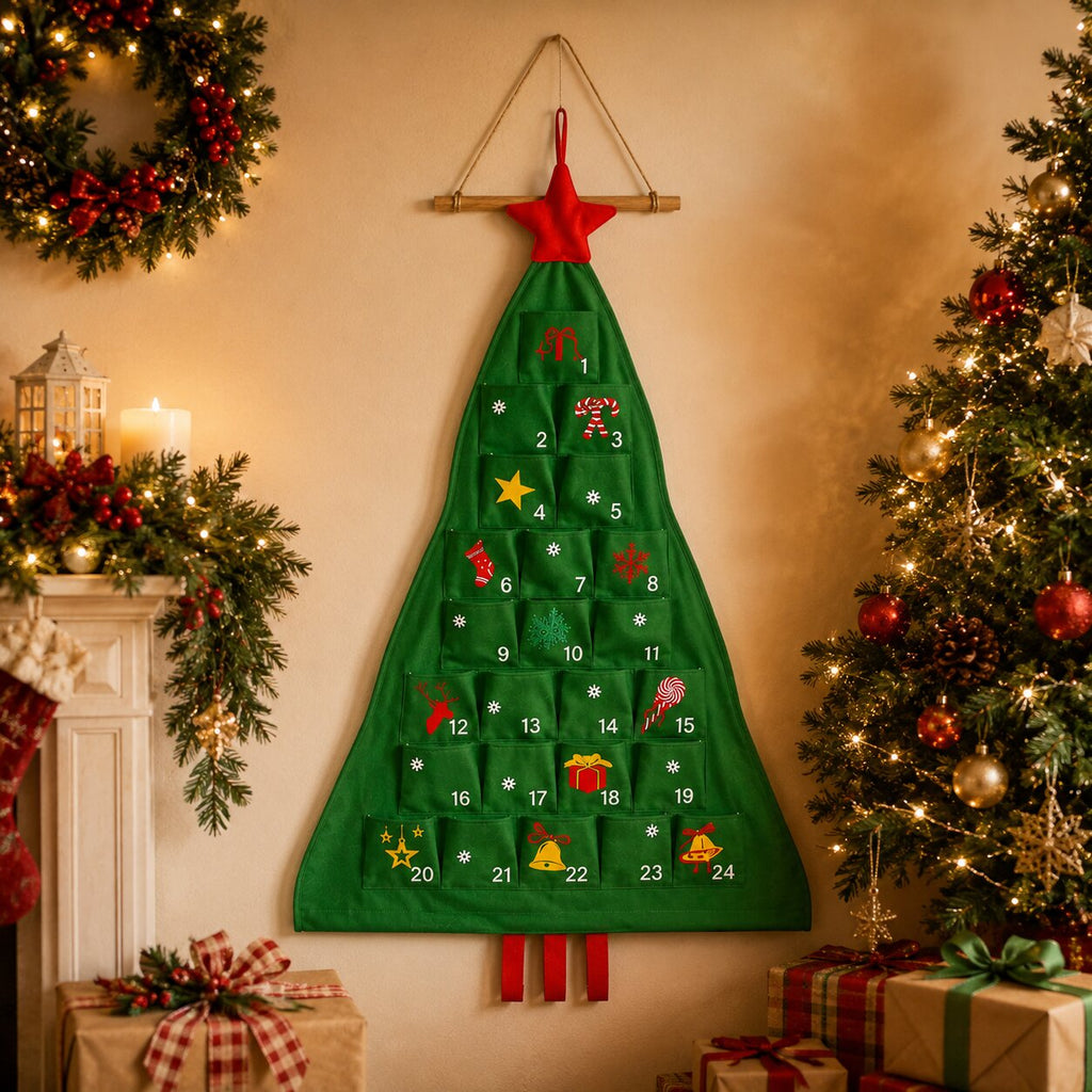 FILLABLE CHRISTMAS TREE ADVENT CALENDAR – 24 REUSABLE FABRIC POCKETS
