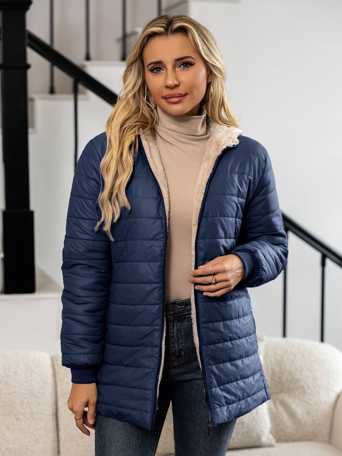 SHERPA HOODED PUFFER JACKET FOR WOMEN