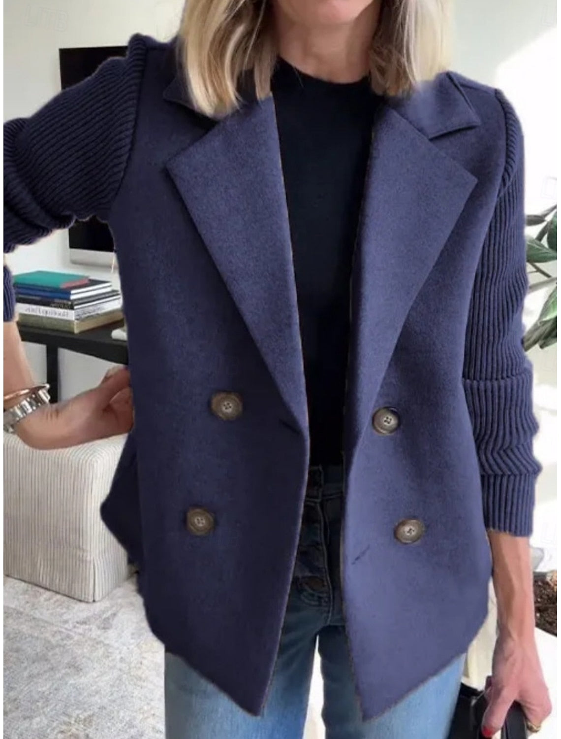 KNIT SLEEVE PANEL BLAZER FOR WOMEN