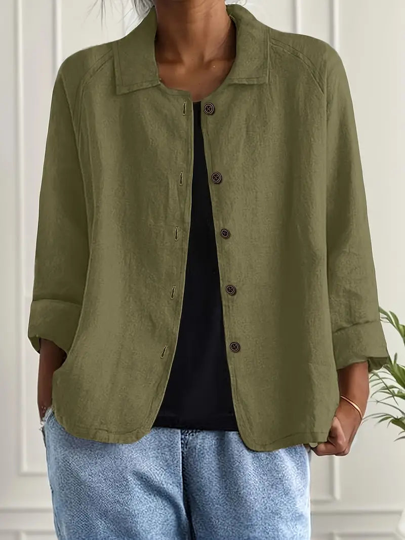 BUTTON-FRONT SHIRT CARDIGAN FOR WOMEN