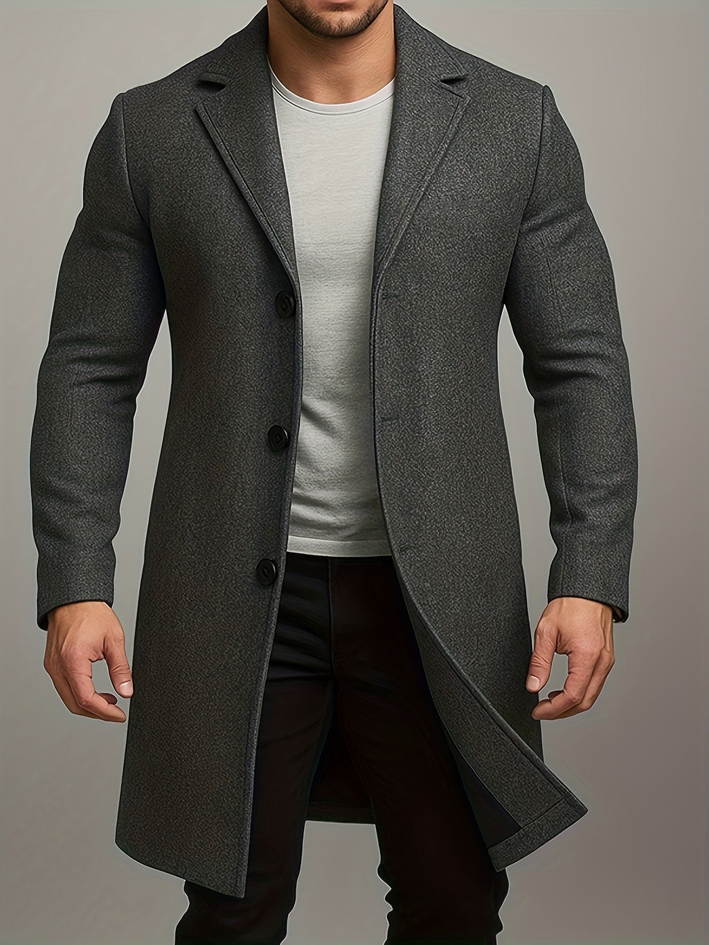 CLASSIC BUTTON-FRONT TRENCH COAT FOR MEN