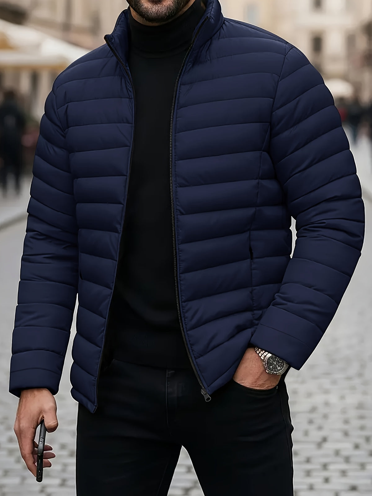 STAND COLLAR PUFFER JACKET FOR MEN