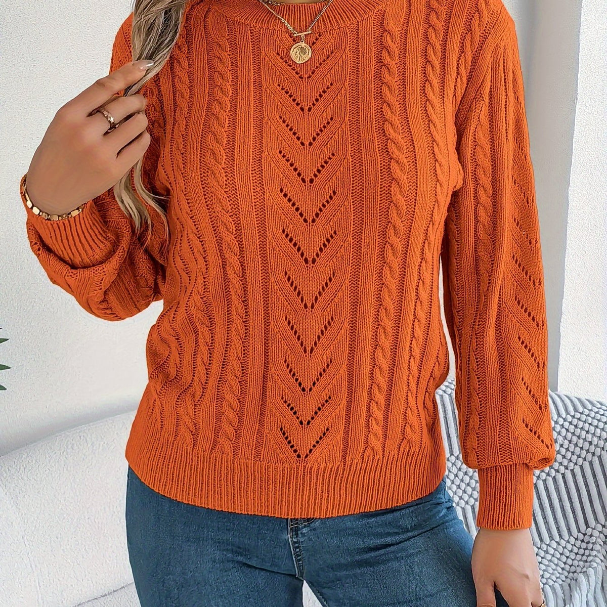 TEXTURED CABLE KNIT SWEATER FOR WOMEN