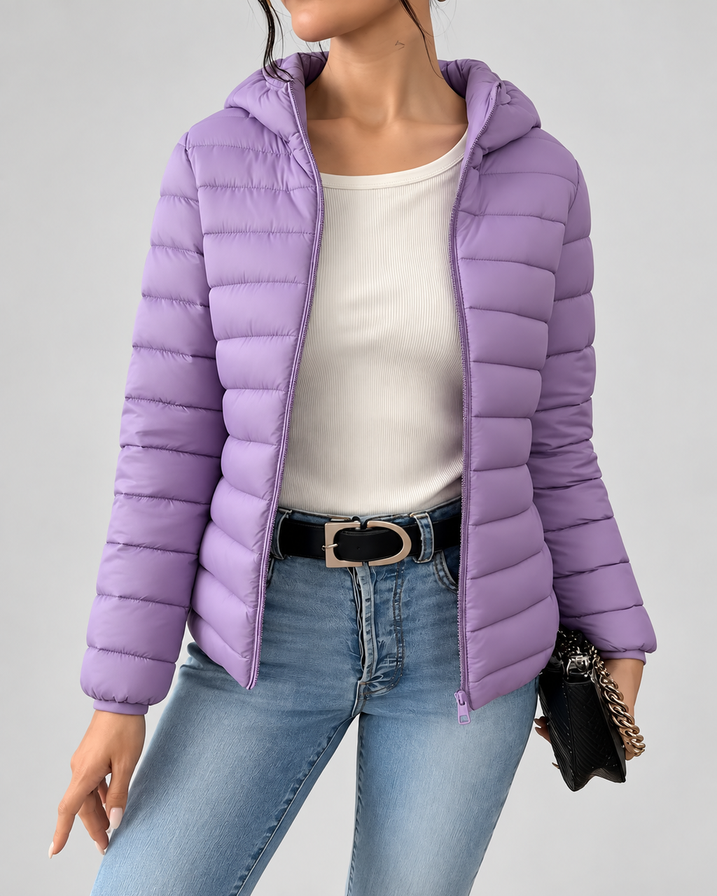 SLIM HOODED PUFFER JACKET FOR WOMEN