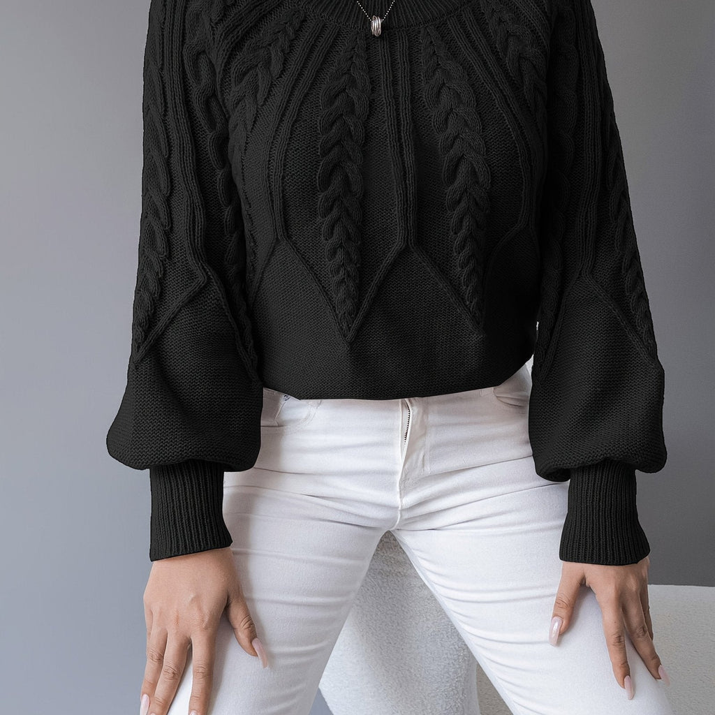 LANTERN SLEEVE CABLE KNIT SWEATER FOR WOMEN