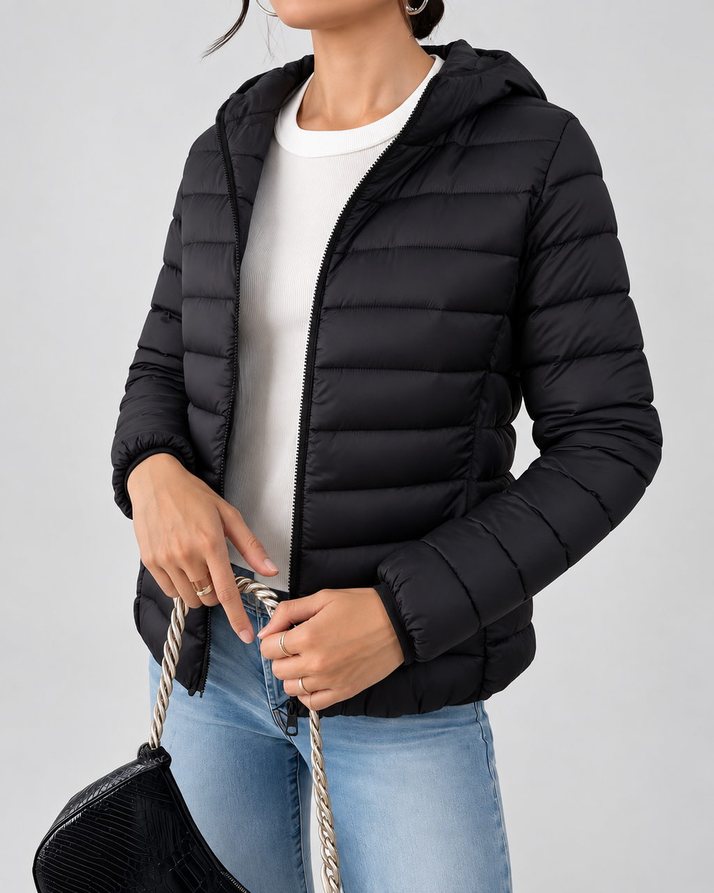 SLIM HOODED PUFFER JACKET FOR WOMEN