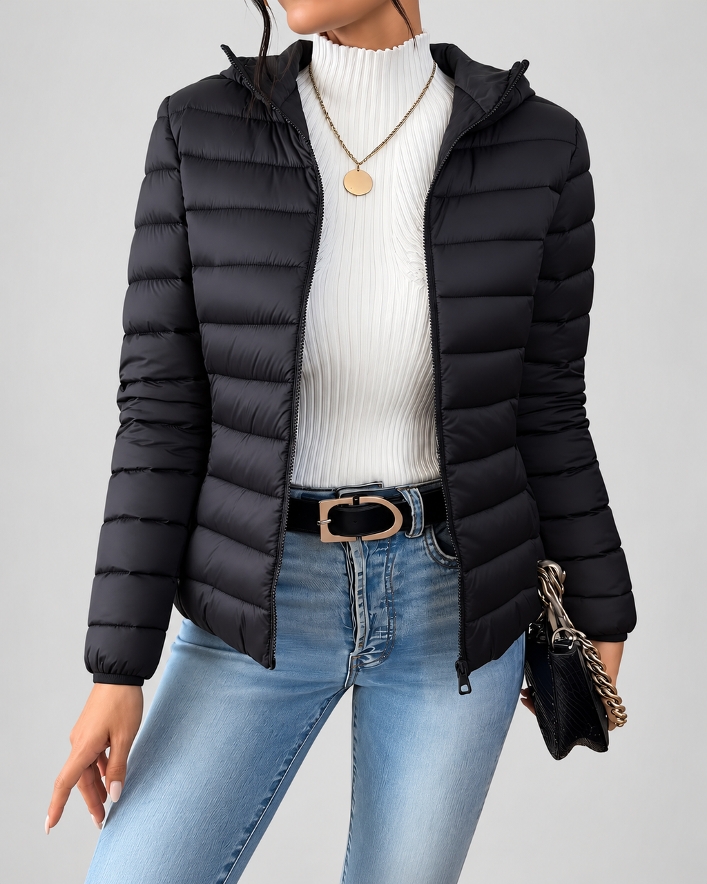 SLIM HOODED PUFFER JACKET FOR WOMEN