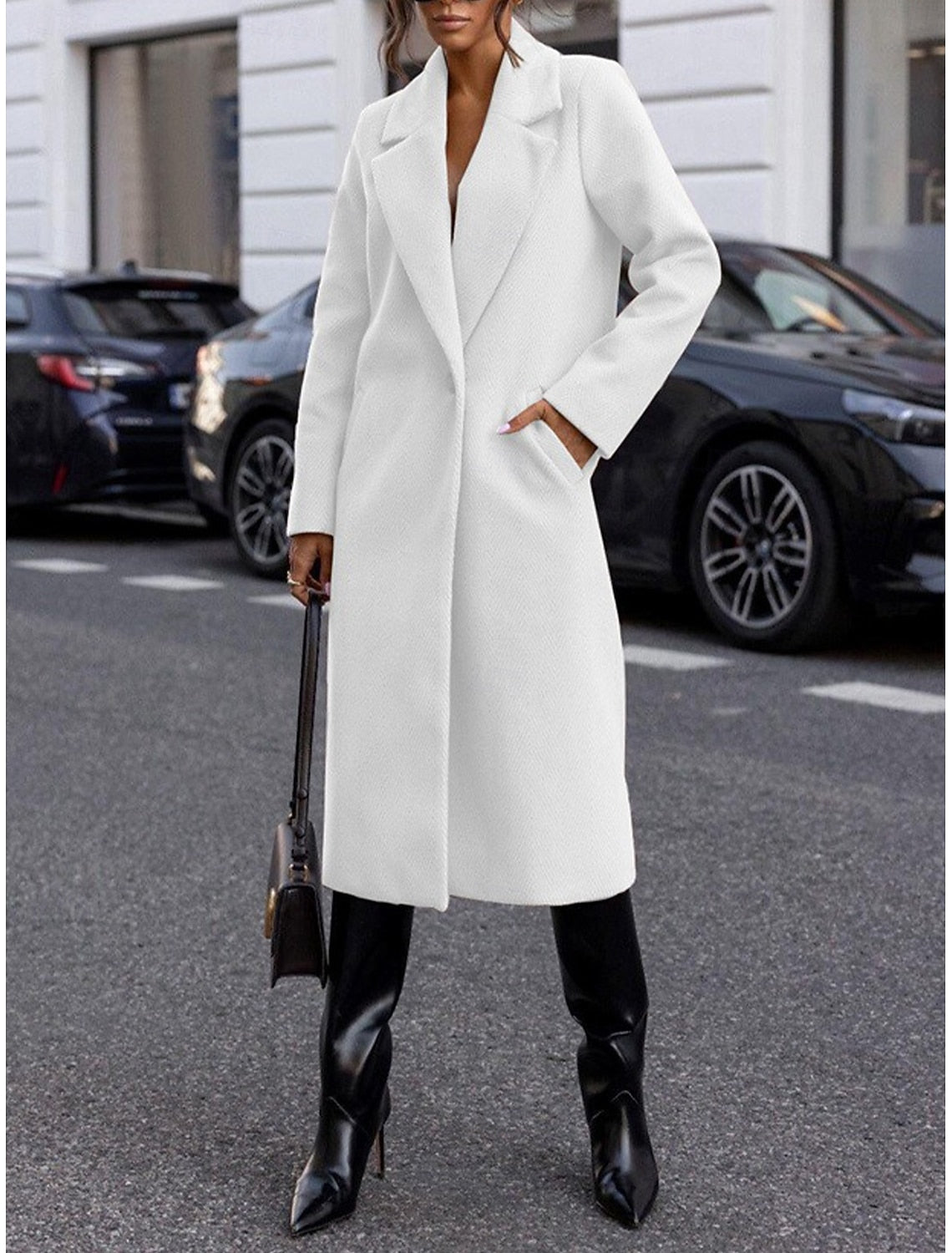 NOTCH LAPEL LONGLINE COAT FOR WOMEN