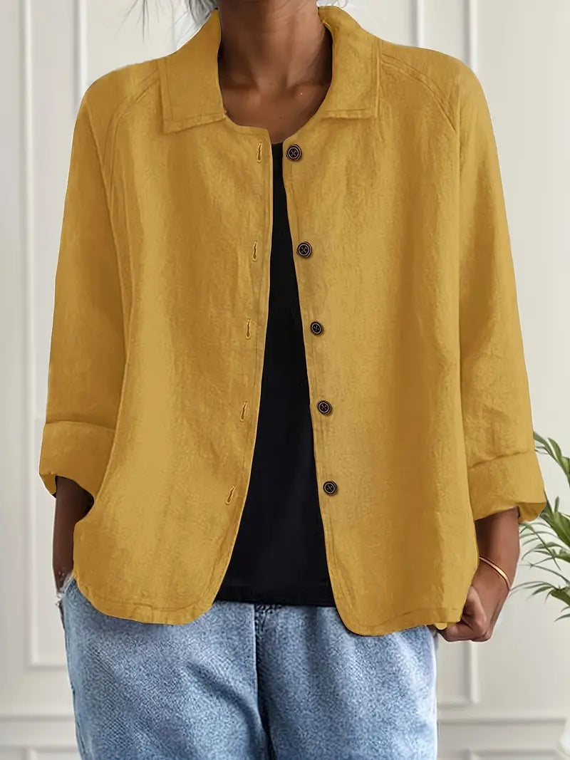 BUTTON-FRONT SHIRT CARDIGAN FOR WOMEN