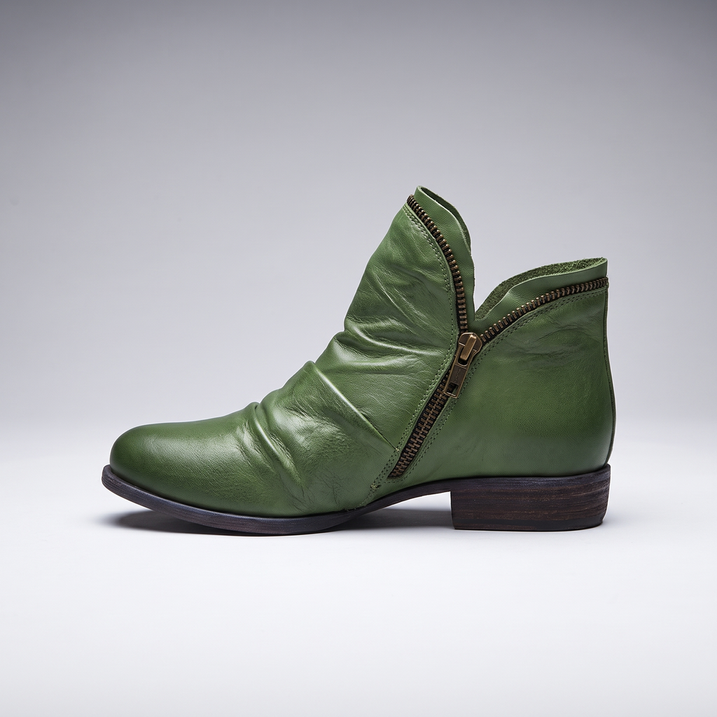Stacked Heel Leather Boot for Women