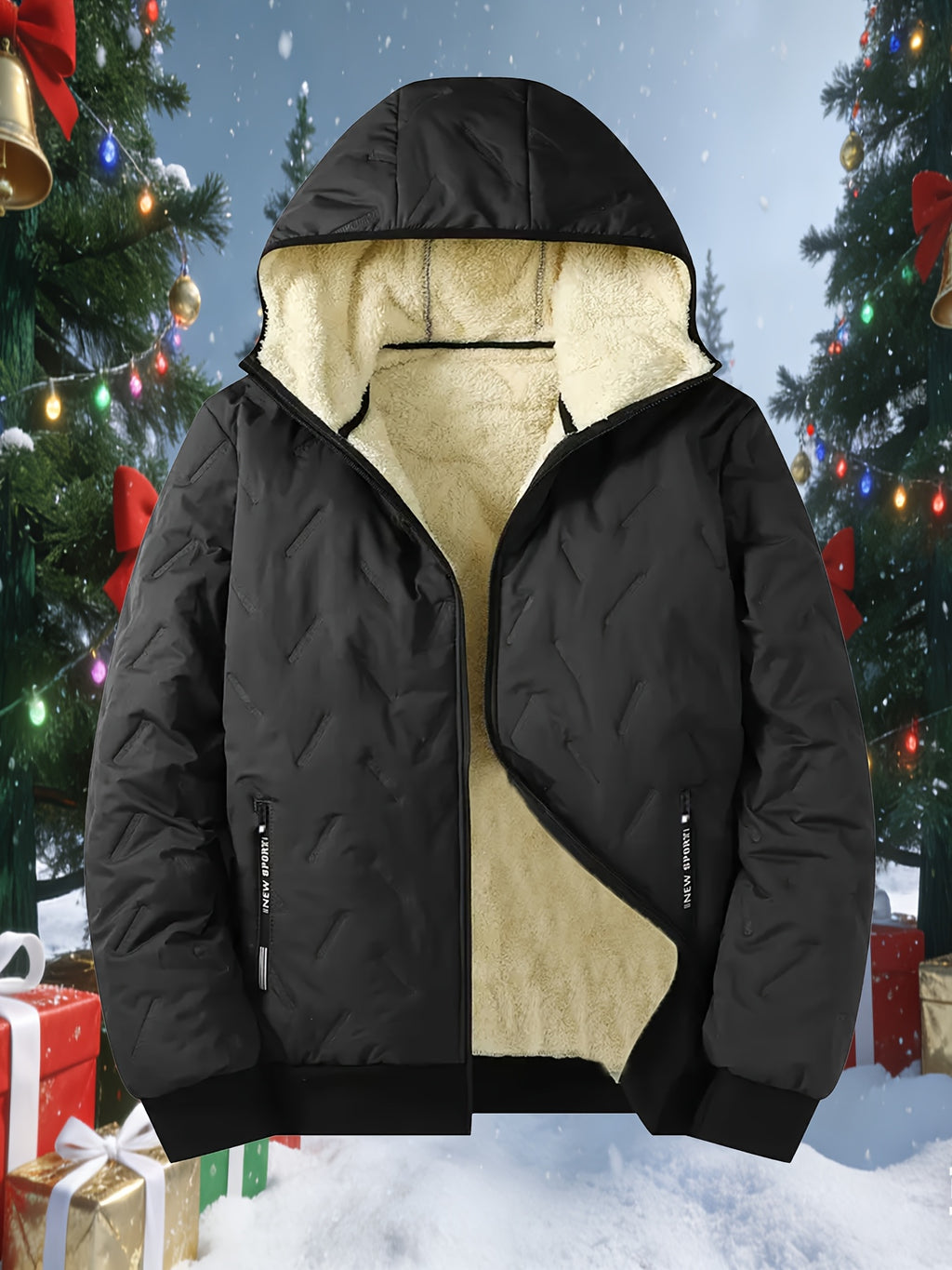 SHERPA LINED HOODED PUFFER JACKET FOR MEN