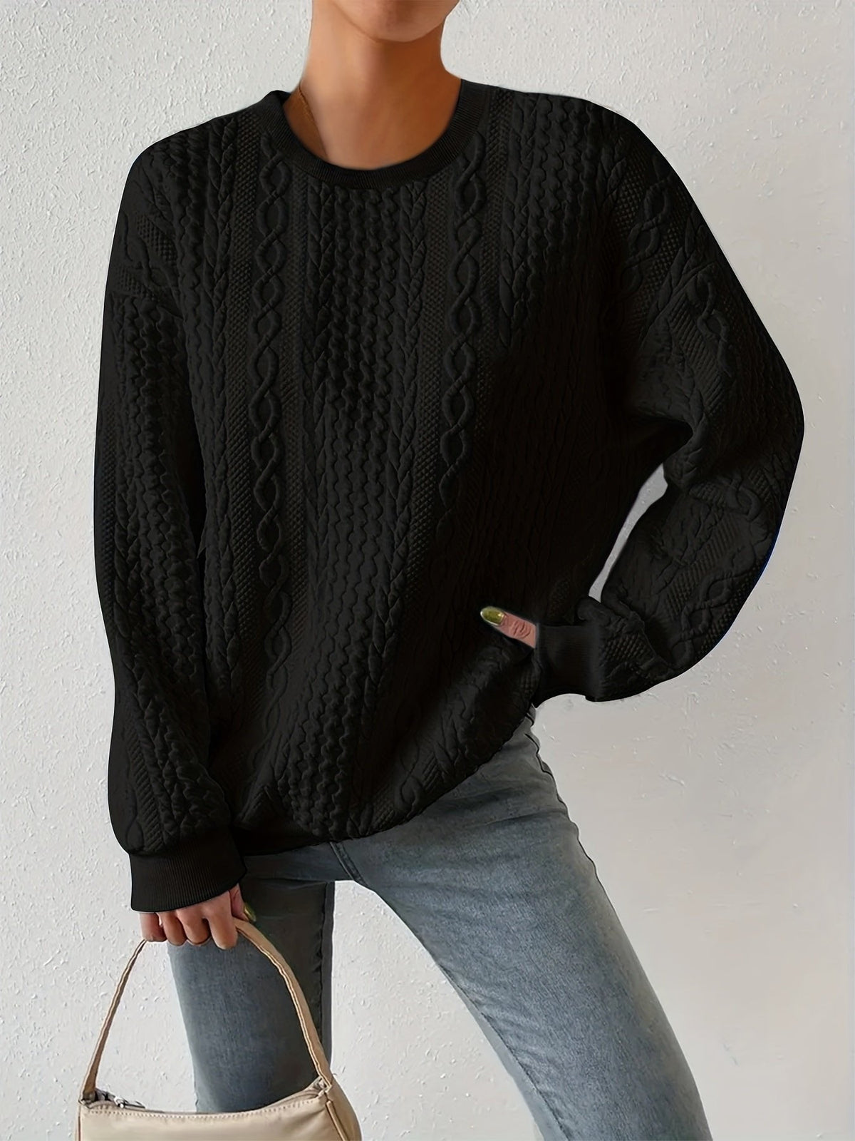 TEXTURED CABLE KNIT SWEATER FOR WOMEN