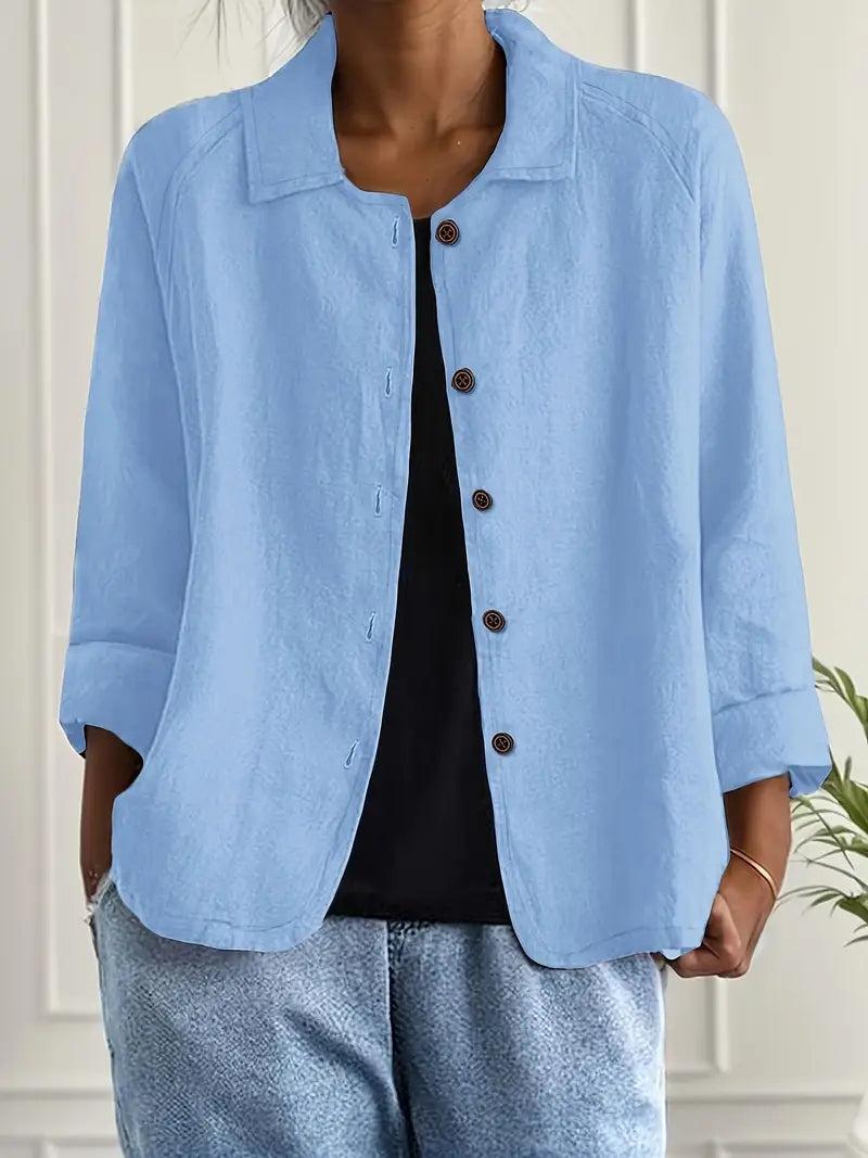 BUTTON-FRONT SHIRT CARDIGAN FOR WOMEN