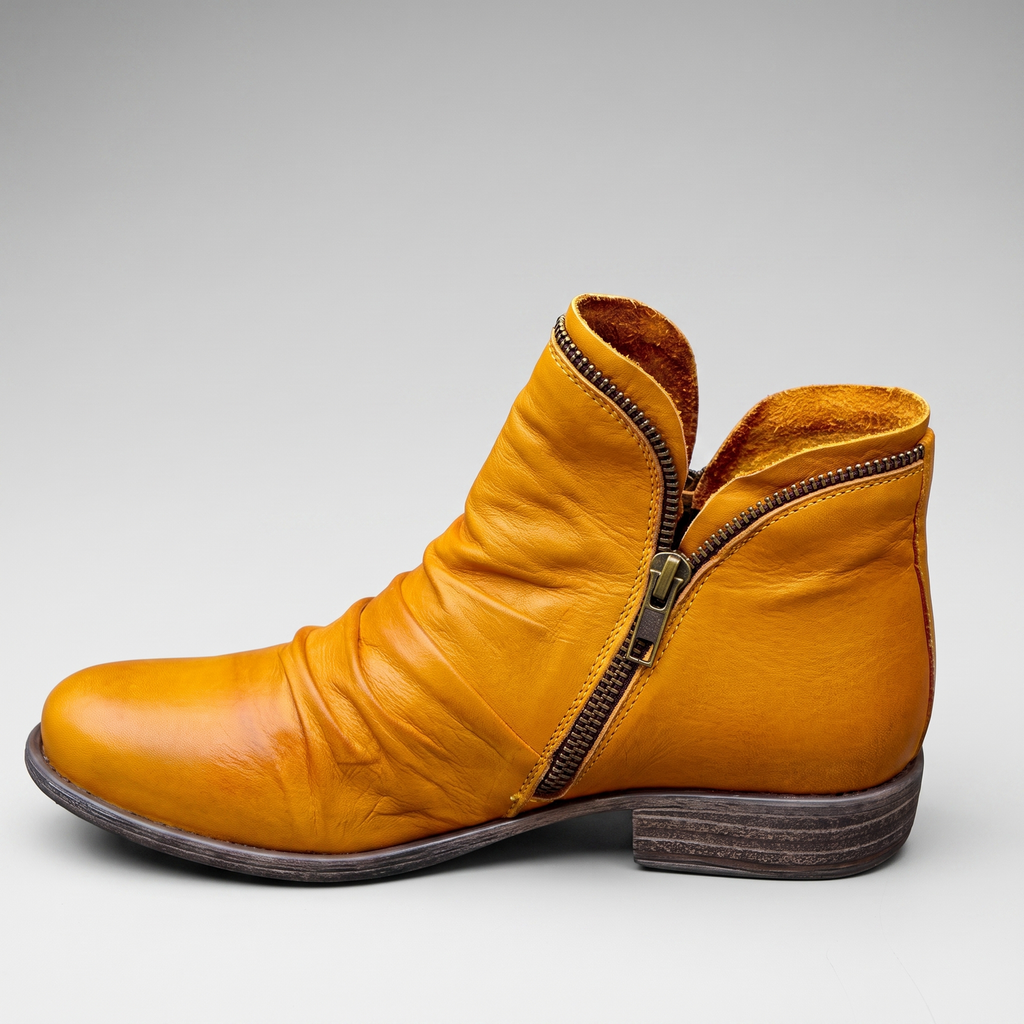 Stacked Heel Leather Boot for Women