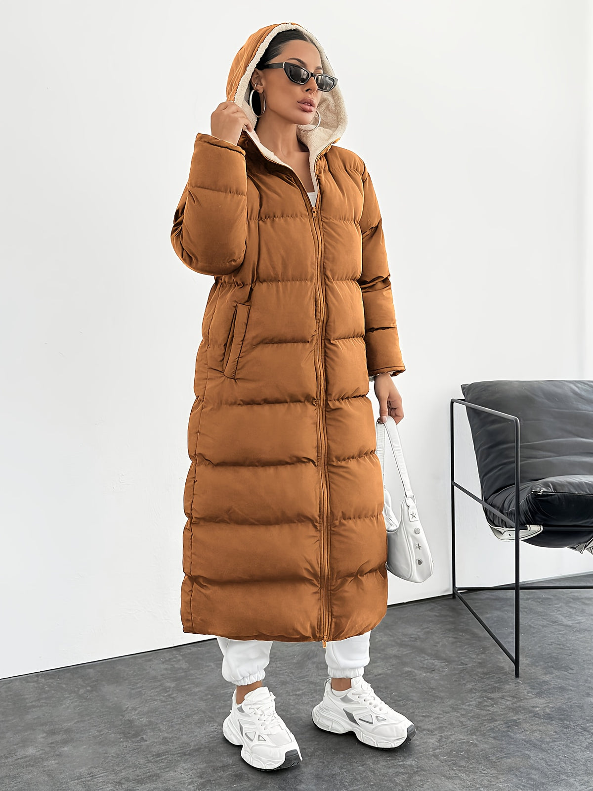 HOODED LONG PUFFER JACKET FOR WOMEN