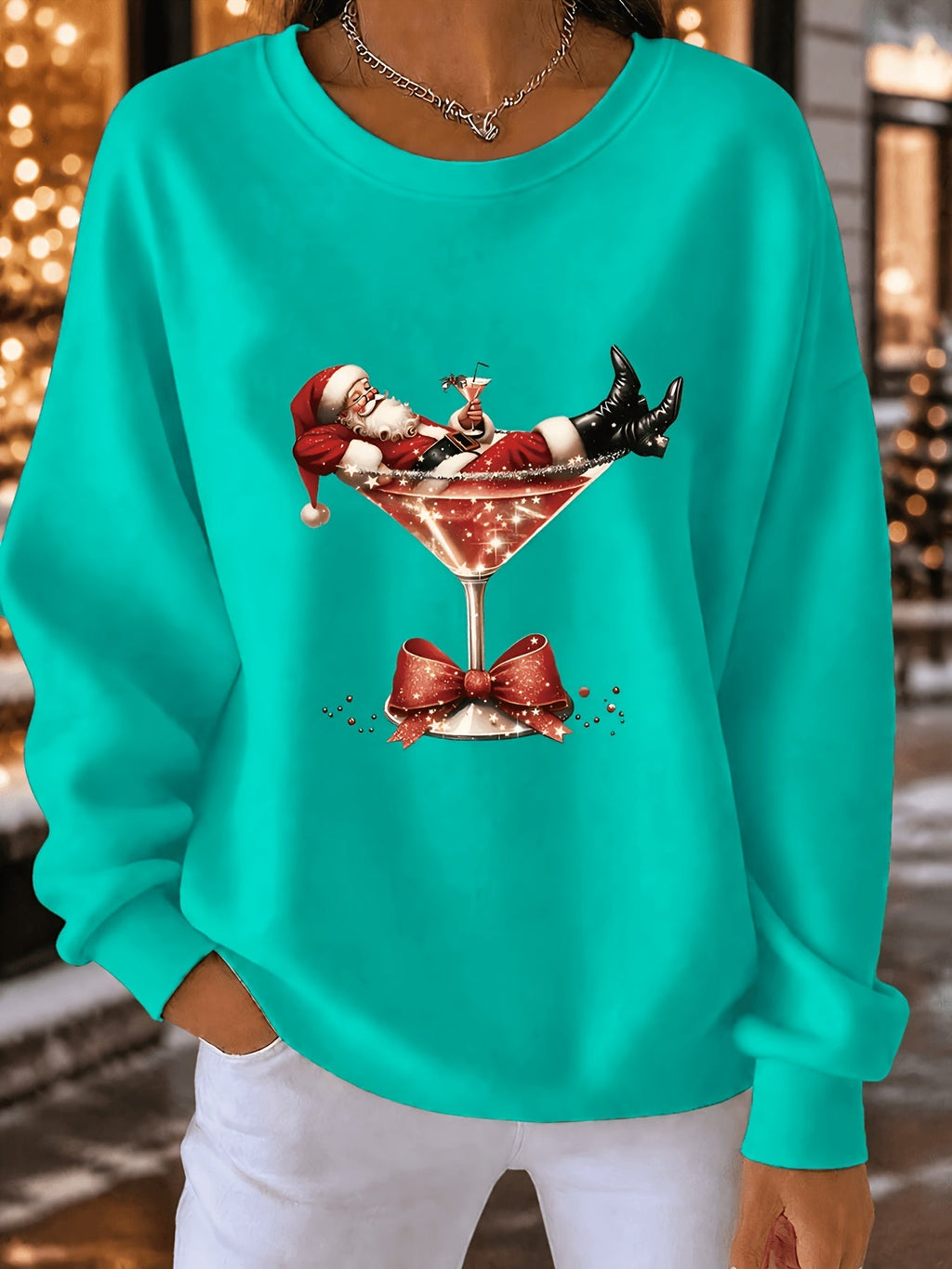 PRINTED CREW NECK CHRISTMAS SWEATER FOR WOMEN