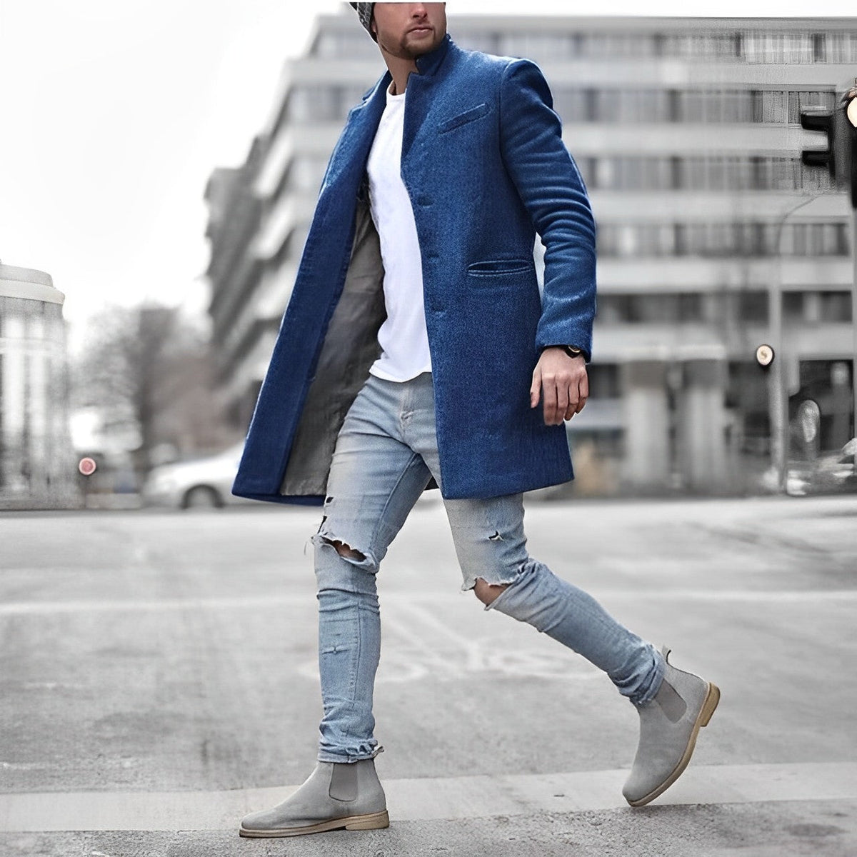SLIM-FIT STAND COLLAR TOPCOAT FOR MEN