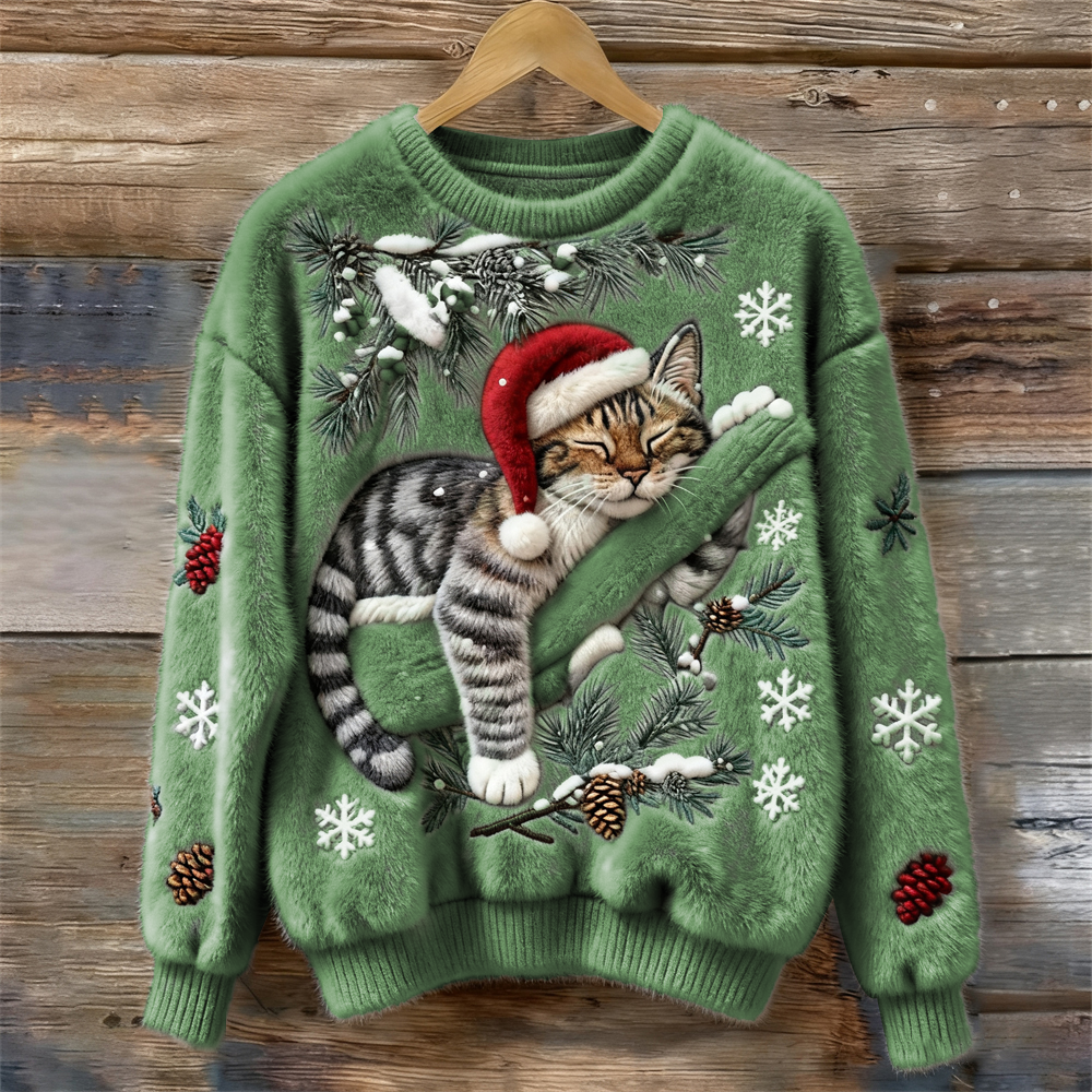 CAT PRINT CHRISTMAS SWEATER FOR WOMEN